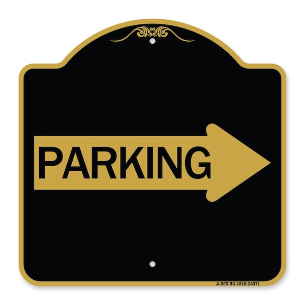 Signmission Designer Series Parking W/ Right Arrow, Black & Gold Aluminum Sign, 18" x 18", BG-1818-24371 A-DES-BG-1818-24371 - main